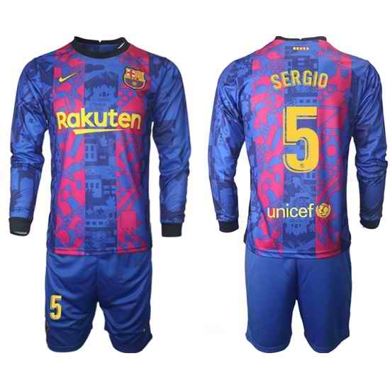 Men Barcelona Long Sleeve Soccer Jerseys 519